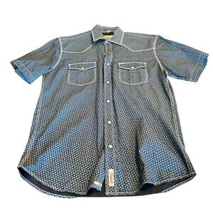 Rafter C Cowboy Collection Men's Blue Short Sleeve Paisley Pearl Snap Shirt L